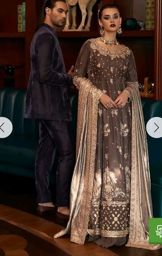 Pakistanischer indischer Shalwar Kameez Samt Designer bestickt - Bild 3 von 4