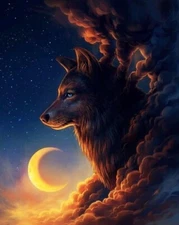 New Wolf Night Guardian Plush Throw Blanket Gift Crescent Moon Clouds Surreal