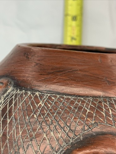 Vaso vintage Marajoara Brasile faccia terracotta arte ceramica Amazon fatto a mano - Foto 5 di 16