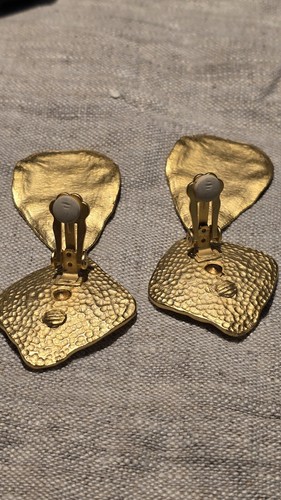 VTG LONG 80s Etruscan Rivoli Crystal Teardrop EARRINGS Matte Gold Tone RUNWAY - Picture 7 of 8