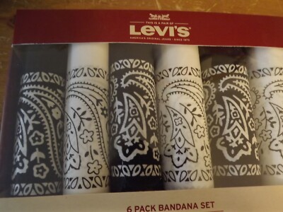 6 new LEVI'S Bandana handkerchief Set, 100% Cotton, White/Black NEW LEVI STRAUSS