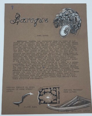 VINTAGE 1960S ORIGINAL ARCHITECTURAL ARTWORK ALL HAND DRAWN BAROQUE RENAISSANCE