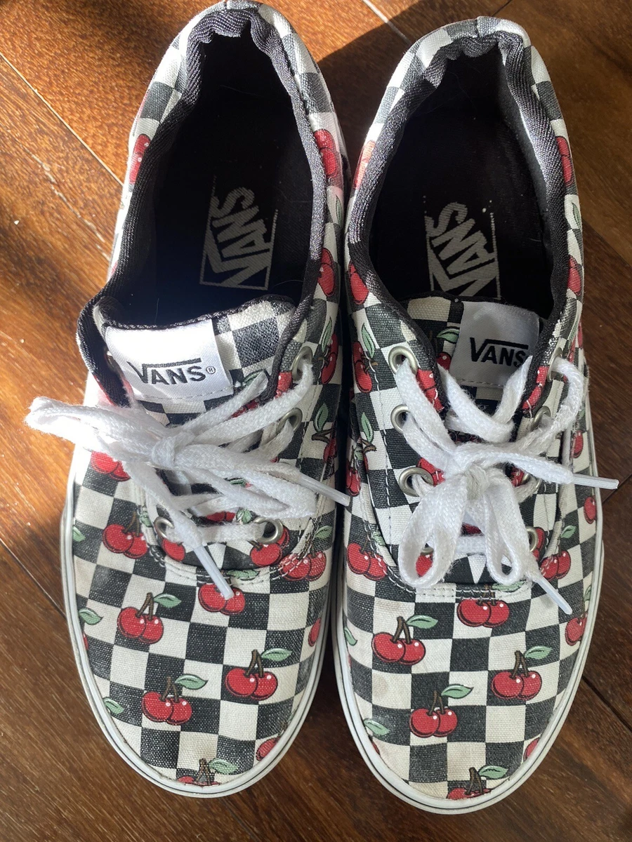 Vans Checker Sneakers Red Cherry Black White Checkered Womens Size