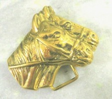 NOS - Vintage Horse Horses Rodeo Cowboy Solid Brass Belt Buckle - 1970'S RARE