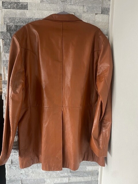 Men SHEPLERS PARDNERS Vtg Western 2 Button Leather Jacket-Cinnamon