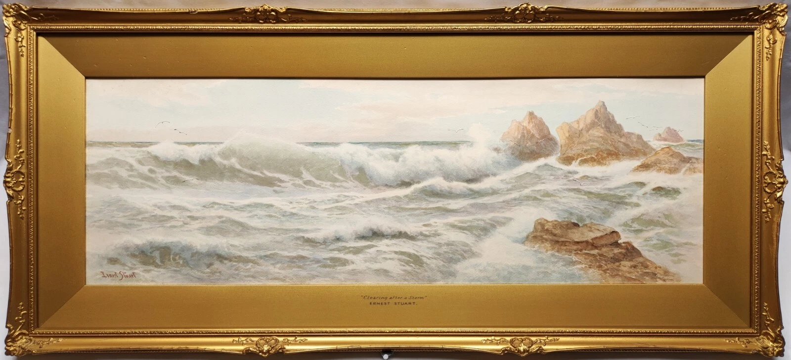 ERNEST STUART - SIGNED ORIGINAL ANTIQUE COASTAL SEASCAPE WATERCOLOUR PAINTING. - Picture 2 of 24