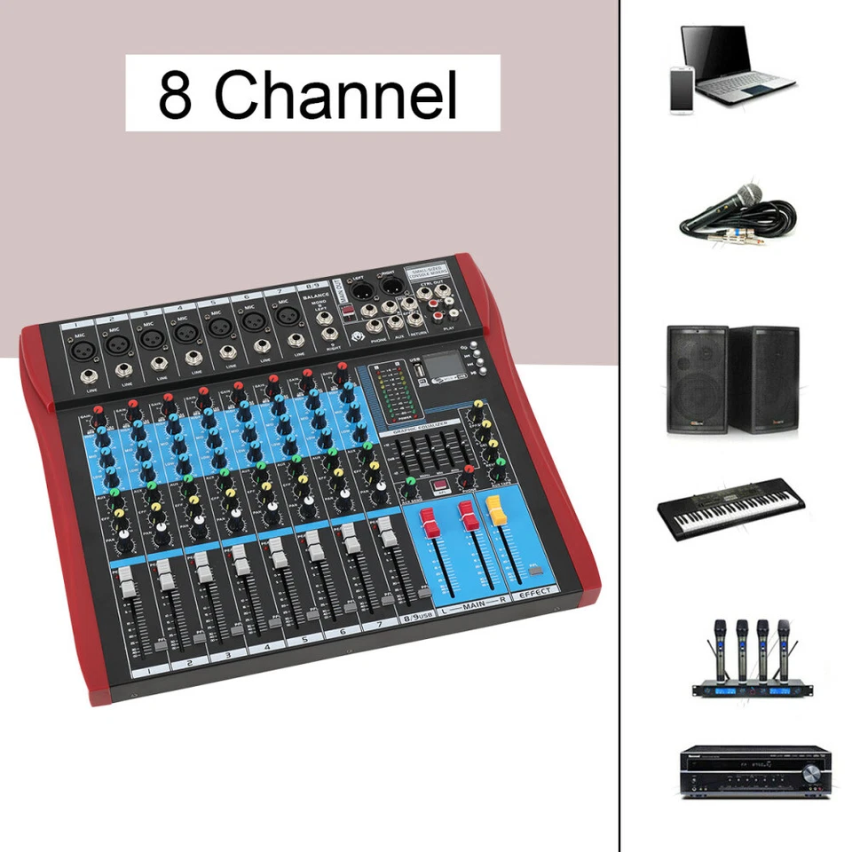 8 Kanal Audio Mixer Mischpult Mit USB Dj für Karaoke DigitalAudio Mixer - Bild 3 von 4