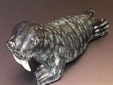 A Wolf Original Sculpture Hand Made in Canada Carved Walrus Figure Statue 5.5"