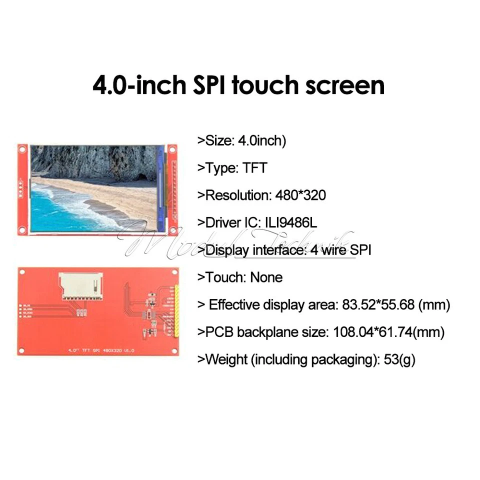 4.0" Inch 480x320 TFT LCD Display Module Screen ST7796S SPI Serial Touch Panel - Bild 3 von 4