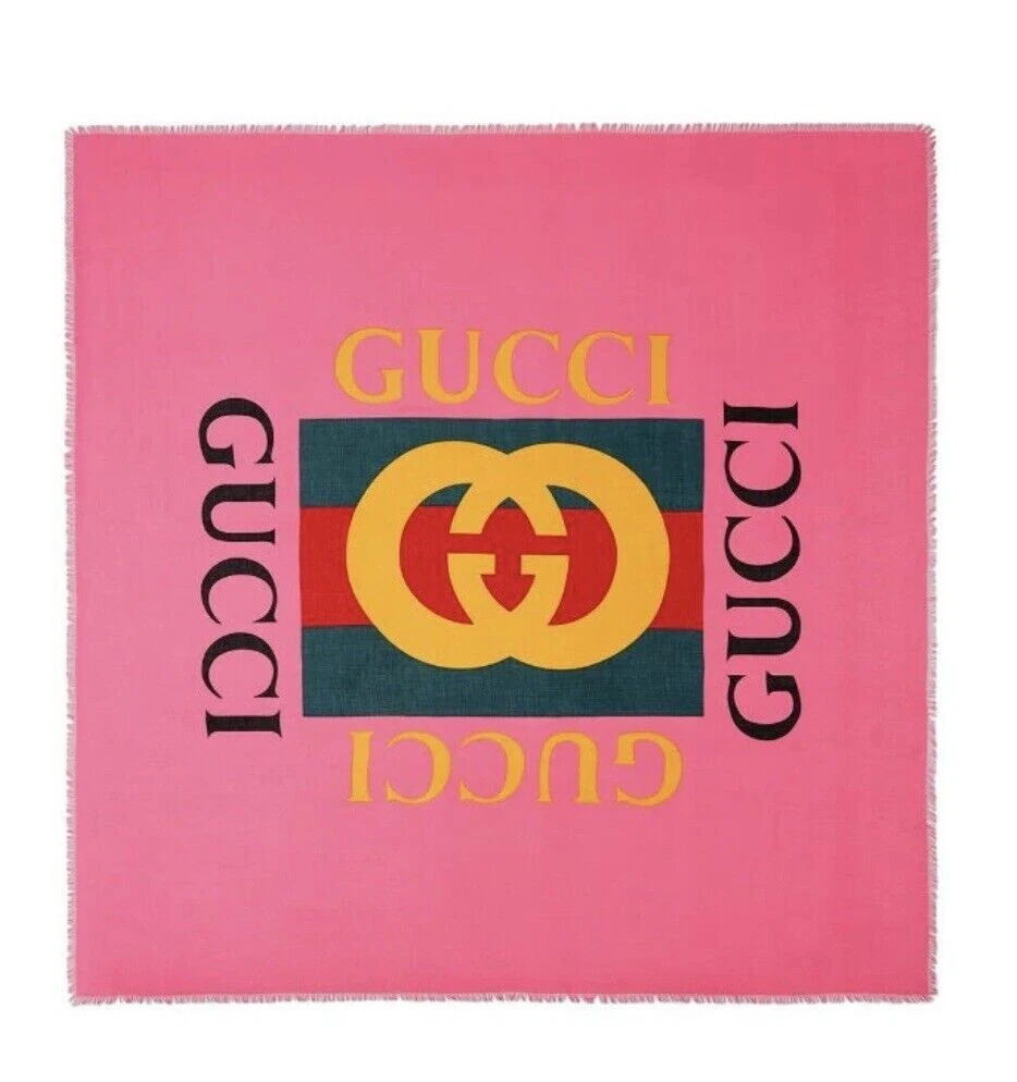 Châle écharpe femme Gucci laine/soie rose vif GRG logo GG 528953 5600 sans étiquette