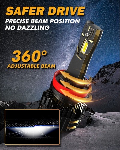 AUXBEAM H9 H11 H8 LED Headlights High Low Beam CANBUS 120W 25000LM Xenon White - Picture 5 of 12