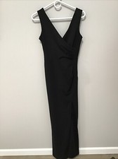 NWT Long Black Dress Womens Sz S Rushed Slit Sleeveless Evening Cocktail Woosea