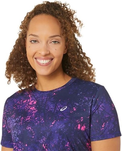 Asics Women's Running Short Sleeve T-Shirt - All-Over-Print Small New Blue - Picture 3 of 4