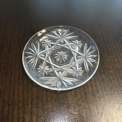 Crystal Vintage Anchor Hocking Prescut Star of David  Snack Glass Plate 4.5''