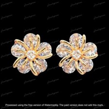 Diamond Round Cut 2Ct Lab Created Flower Stud Earring 14K Yellow Gold Plated
