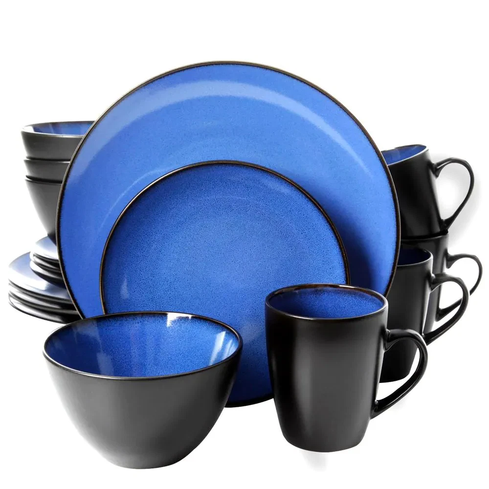 Juego De Vajilla 16 Pcs Azul Moderno Ceramica Completo Para 4 Personas  Platos US