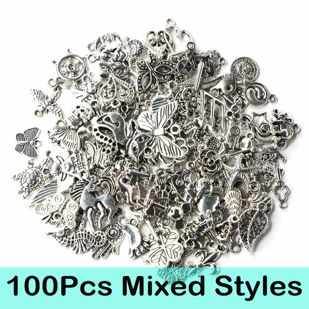 Wholesale 100pcs Bulk Tibetan Silver Mix Charms Pendants Jewelry Making DIY  Bu