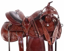 Premium Tooled Leather Western Trail Saddle with Comfy Seat - Horse Tack Set