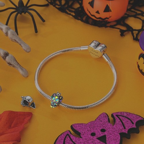 MULA 925 Sterling Silber Charm CZ Katze Leuchtende Schädel Für Armband Halskette - Picture 6 of 9