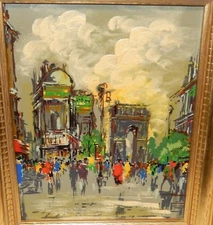 PARIS MARKET STREET SCENE VINTAGE OIL ON BOARD PAINTING UNSIGNED 