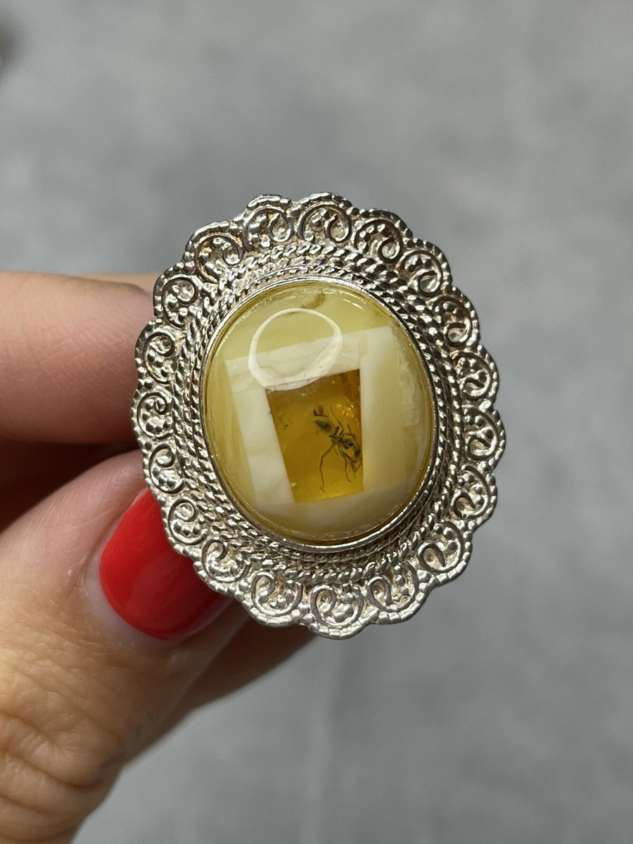 Amber Crystal Amber Insect Ring Amber Ring Green Amber Inclusions