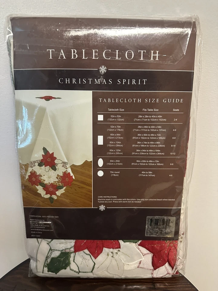 Christmas Spirit Tablecloth 60”x 84” Oblong Holiday Poinsettia NEW - Image 4 of 4