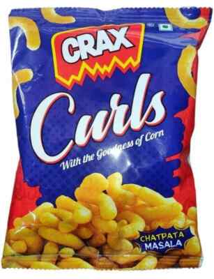 CRAX Curls Chips snacks masala flavour (pack of 10) made with corn 15g each