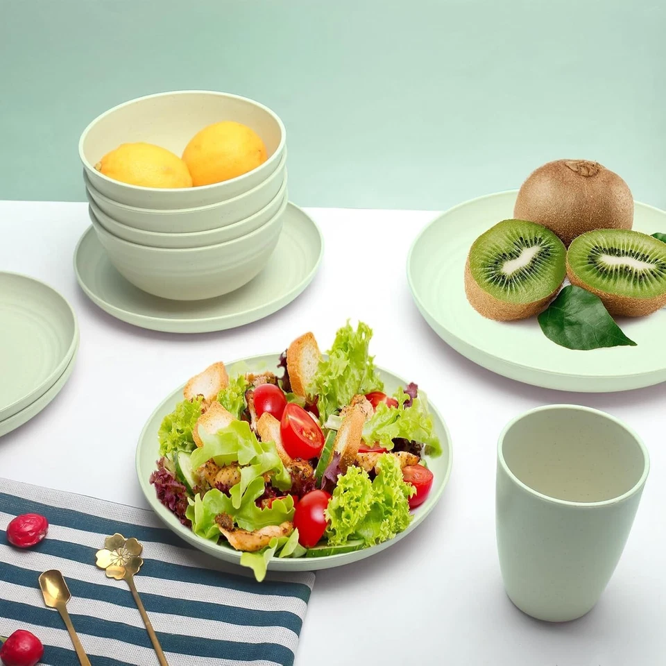 Wheat Straw 16Piece Dinnerware Set for 4 Unbreakable Green for Kitchen & Camping - Image 2 of 4