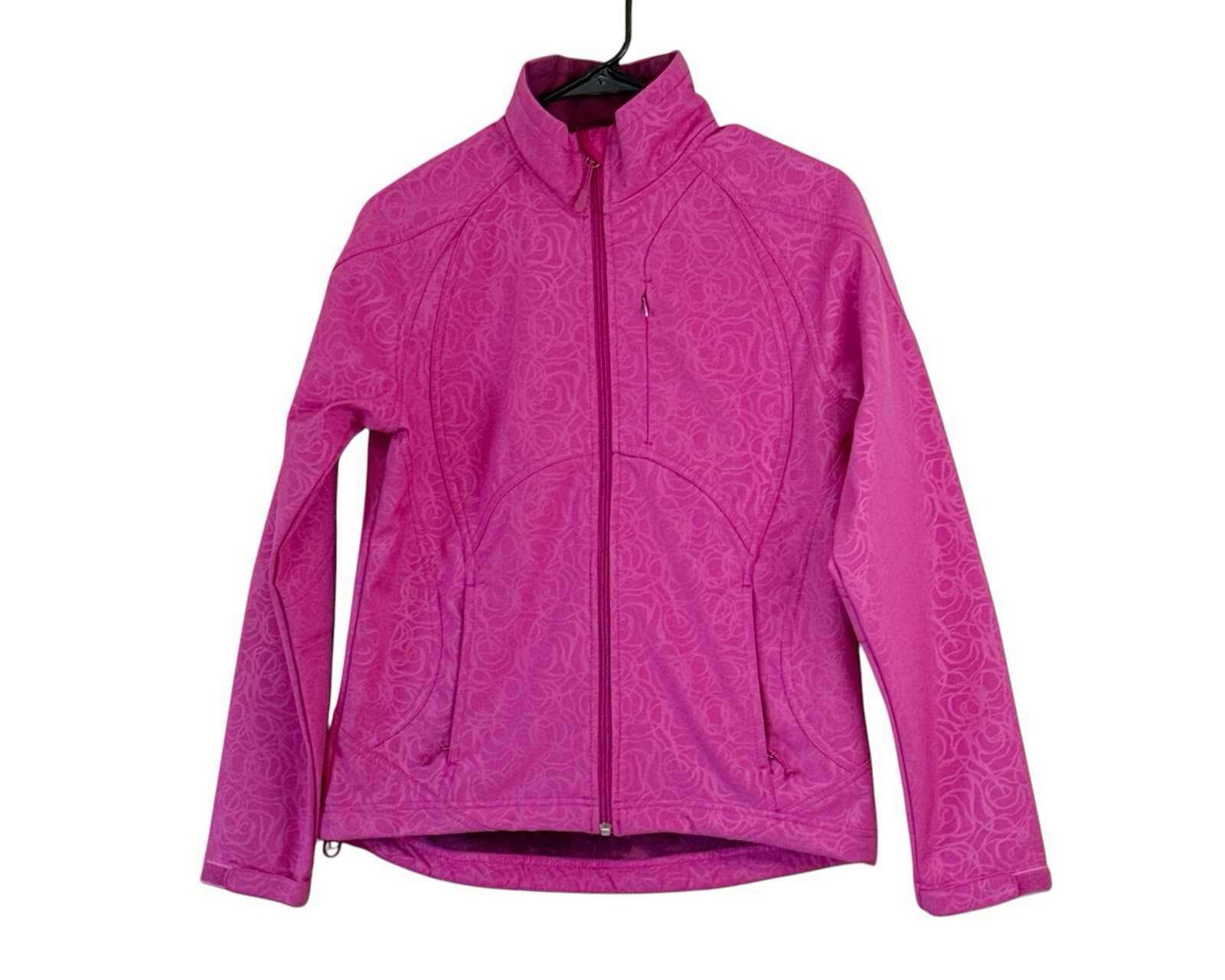 Double Diamond Womens Pink Floral Softshell Jacket Stretch Zip Fleece Sm EUC