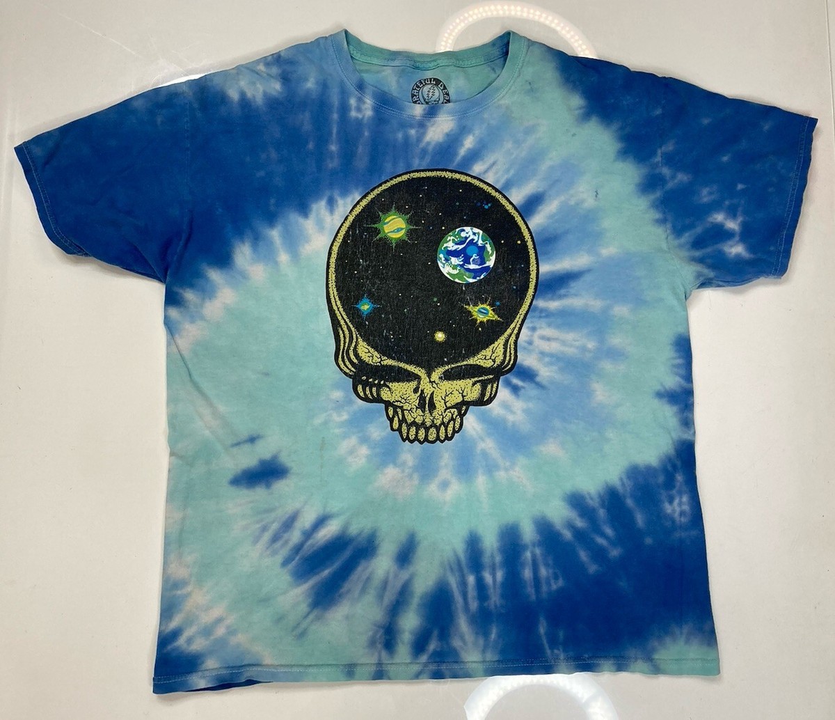 ★HYDROGEN★Unisex Skull &Flower Graphic Tee BLUE Grateful Dead Skull Space Graphic T-shirt Women Medium Blue