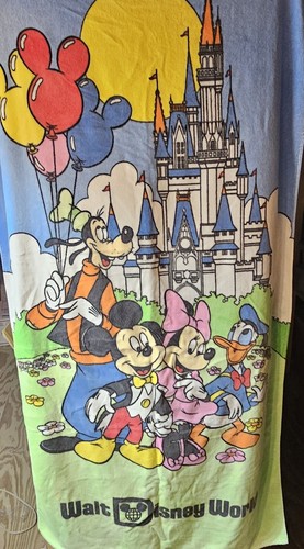 Vintage Walt Disney World Beach Bath Towel 60"x32" Castle Characters