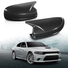 Carbon Look Side Door Rearview Mirror Cover Shell Trim For 10-23 Dodge Charger