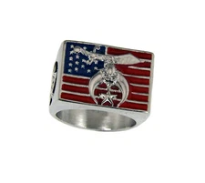 T108 Shrine Ring w US Flag Shriner Patriotic American United States Masonic