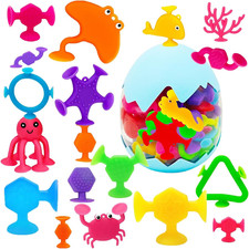 Suction Bath Toys for Kids, 33 Pcs Silicone Bathtub Suction Cup Toys, Travel Sen