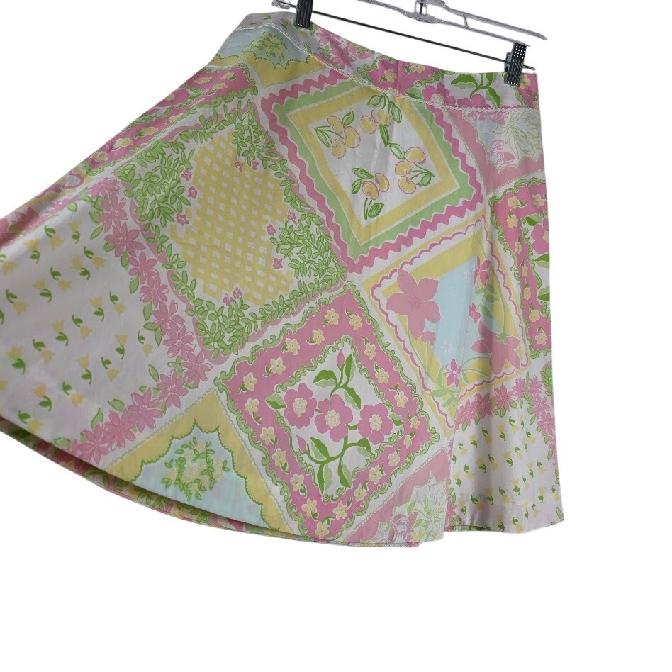 Lilly Pulitzer A-Line Skirt Womens 2 Pink Patchwork Floral Lace Trim Summer