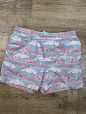 The Beaufort Bonnet Company Tortola Swim Trunks a pink and white beach umbrella