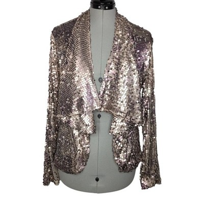 Boston Proper sequined metallic mesh blazer with shawl collar, women's size 18