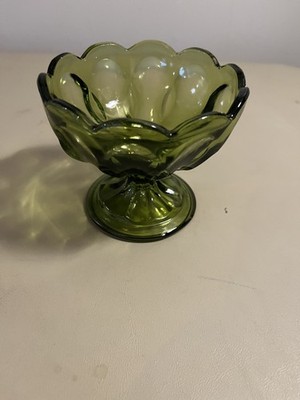 Vintage Avocado Green Small Pedestal Dish, possibly by Anchor Hocking