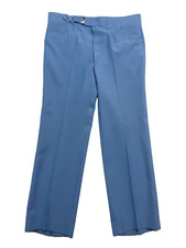 VTG 70s Light Blue 36x30 Leisure Pants Retro Disco Knit Belted Pick Stitch