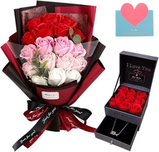 EIGHTOWN Roses Bouquet Artificial Flower - Preserved Red Rose Pink and 
