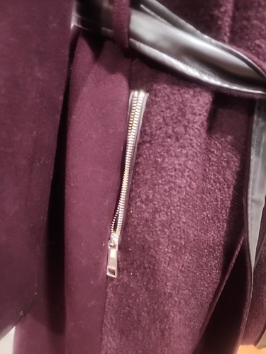 Nine West Wool Blend Purple Jacket Full Zip Belt Size L Lined Mock Neck Coat - Picture 15 of 18