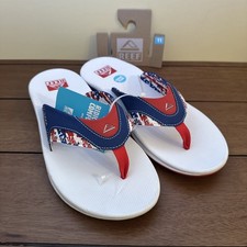 Reef Fanning Flip Flop Mens 11 Patriotic Red White Blue USA Bottle Opener B1