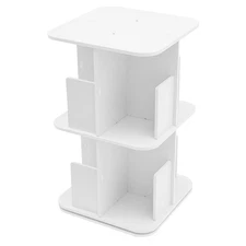 360�� Rotating Bookshelf White 2 Tier Standing Bookcase Small Corner Bookcase