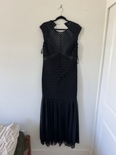 Betsy  Adam Black Tiered Mermaid Gown Illusion Mesh Neckline Dress Size 14
