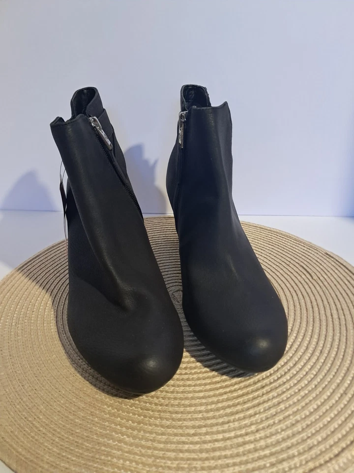 Sam & Libby 靴子女式 9 靴子高跟鞋扣带黑色皮革拉链 — 第 3/4 张图片