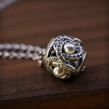 16+2”, ALE Pandora Sterling 925 silver necklace, circle pearl charm pendant