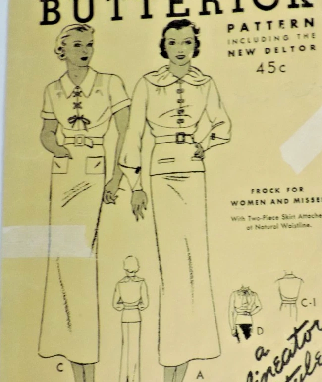 1930s Butterick 6058 Miss 2 Piece Dress/Skirt/Blouse Frock Sz 17 B35 Complete - image 1 of 4