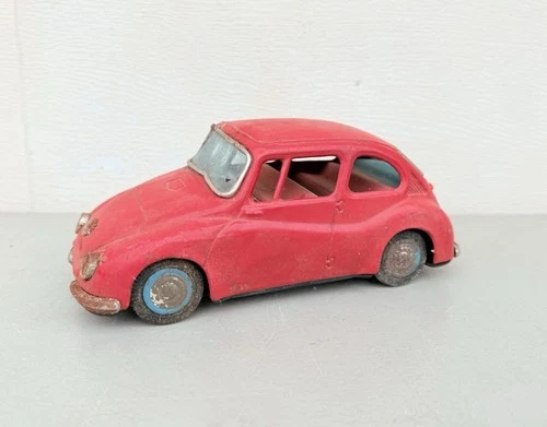 Rare Vintage Tin Subaru 360 Friction Car Bandai Made In Japan Toy Car Red
