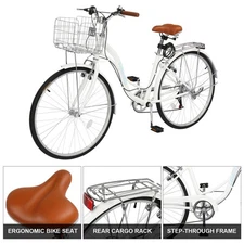 26'' Adults Commuter City Bike 7 Speed Cruiser Bicycle with Basket