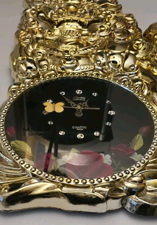 Reloj de Pared Kitsch Big Dragon Mediados de Siglo De Colección Plástico Dorado 23" x 17" Raro Foto 4 de 4